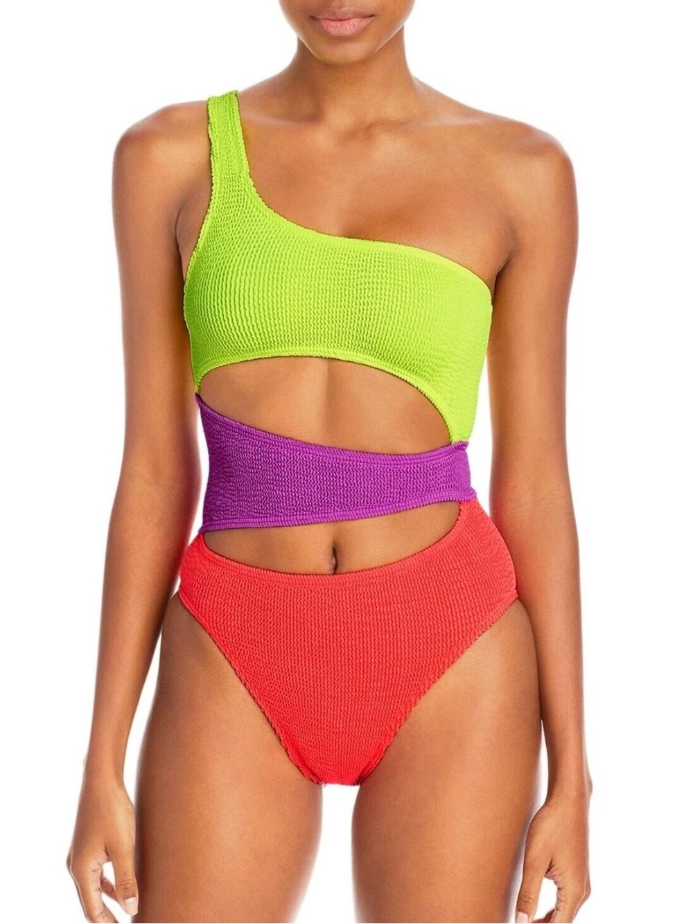 BOUND BY BOND-EYE RICO CUTOUT ONE-SHOULDER ONE-PIECE SWIMSUIT COLORBLOCK OS
